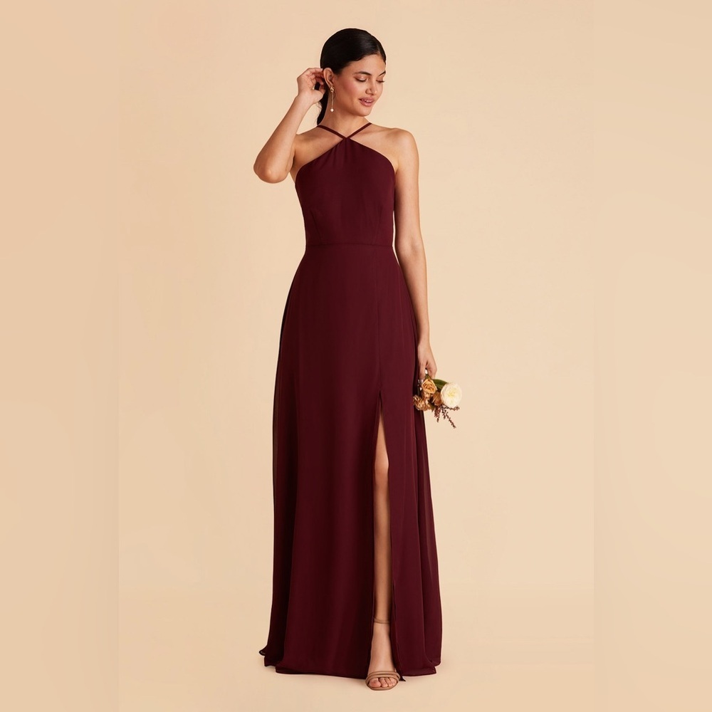 Birdy Grey Strapless Burgundy Cross-Neck Formal Gown